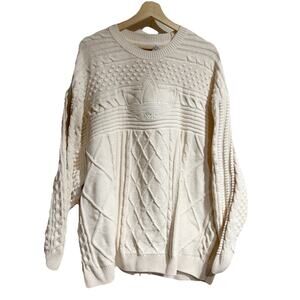 Adidas Women 2XL 70s Trefoil Sweater Wonder White Cable Knit Pullover